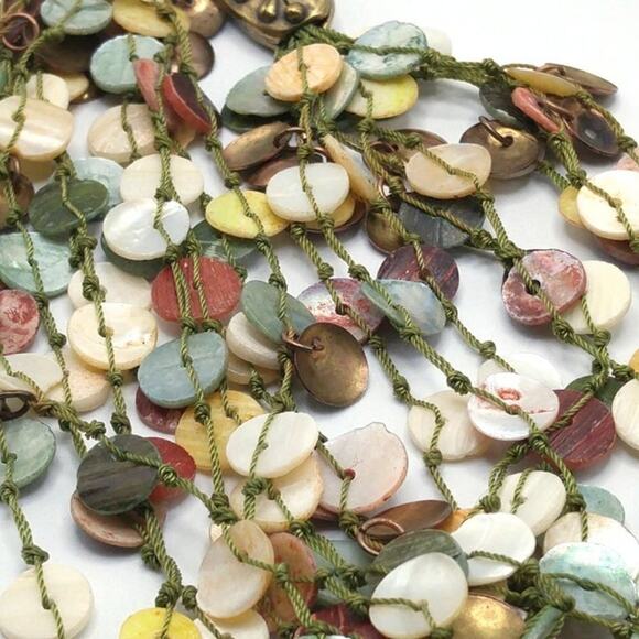 Chico's Beaded Long Necklace, Mother of Pearl Beads, 40 Inches, Earth Colors - Picture 9 of 10